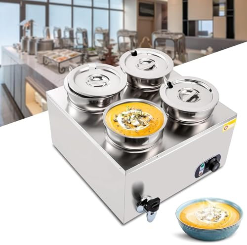 DDZJTPP Scaldavivande a Bagnomaria Commerciale a Buffet, 4l/7l capacità Elettrica da Tavolo a Vapore in Acciaio Inox con Coperchi, Rubinetto di Scarico per Feste, Ristorazione E Ristoranti,7L