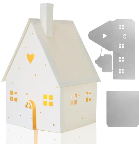BETESSIN 3D Haus Stanzschablonen Weihnachten - Metall Prägeschablonen im Lebkuchenhaus Design - Lichthaus Stanzformen für Weihnachtsdeko, Windlicht Tischdeko und Laterne Hülle zum Basteln Weihnachten