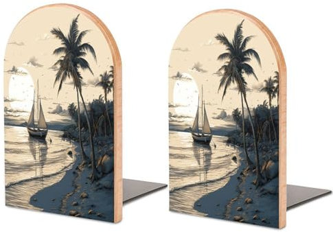 Buchstützen für Regale, Buchstützen für schwere Bücherhalter für Büro, Zuhause, Bibliothek, Buchstützen, robuste Palmen, Fischerboot, Bücherregal