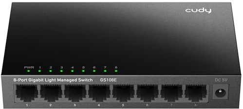 Cudy 8-Port-Gigabit-Smart-Switch, 16 Gbit/s, VLAN+Extend, GS108E | 8x GbE, Weiterleitung mit Leitungsgeschwindigkeit, Port-Isolation/250-m-Modus, SPCC-Gehäuse, 138 × 78 × 25 mm, Tischmontage