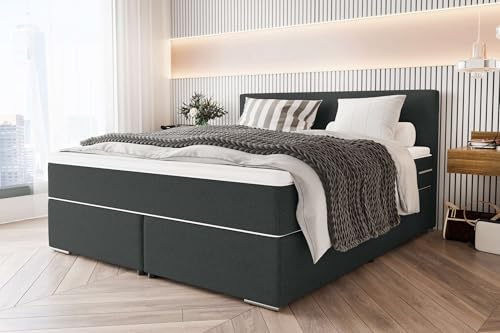 99rooms Phönix Boxspringbett Doppelbett Ehebett: 160x200 cm, Webstoff Malmo_New Schwarz, Box: Bonellfederkern, Matratze: Taschenfederkern 17 cm, Kaltschaumtopper 3,5 cm