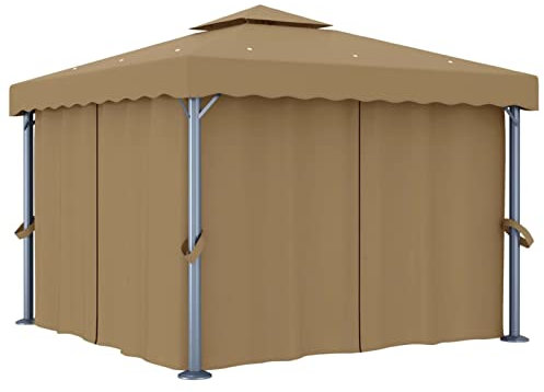 ShGaxin Pavillon mit Vorhang, Faltpavillon, Pergola, Partyzelt, Standmarkise, Sonnenzelt, Garten Pavillion, Grillpavillon, 3x3 m Taupe Aluminium