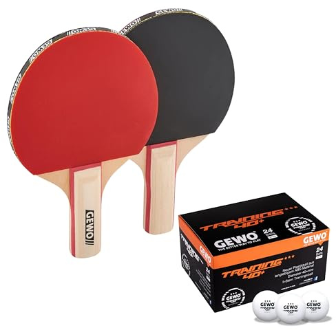 GEWO Midi Schlägerset - Tischtennisschläger-Set mit Zwei kleineren Schlägern und DREI Bällen - 2 Schläger mit verkleinertem Griff und Schlägerblatt sowie Tischtennis-Trainingsbälle, 18,5 x 11cm