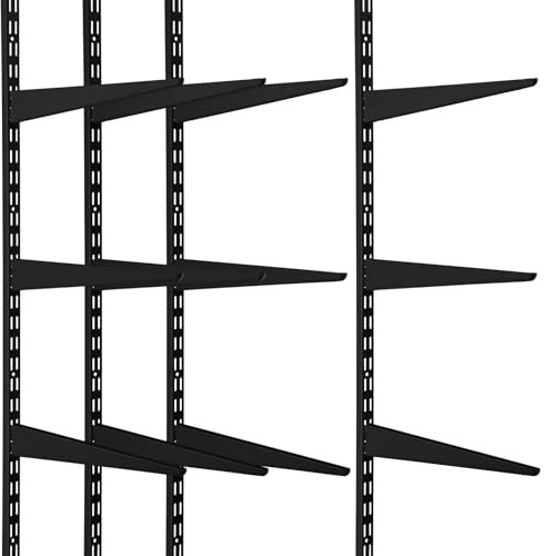 Colingmill 4 Pcs Twin Rail Upright Wall Shelving System 47.5 Inch with 12 Pcs Shelf Bracket Heavy Duty Adjustable Storage Rack Metal Support System for Kitchen Closet Home Indoor (Black)