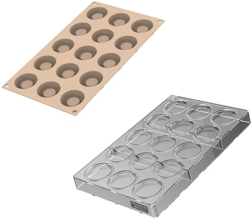 Silikomart Kit Bonbon Ice - Stampo per cioccolatini in plastica Tritan trasparente, con 15 cavità rotonde, diametro 44 mm x altezza 5,5 mm, più stampo in silicone con 15 cavità più piccole per