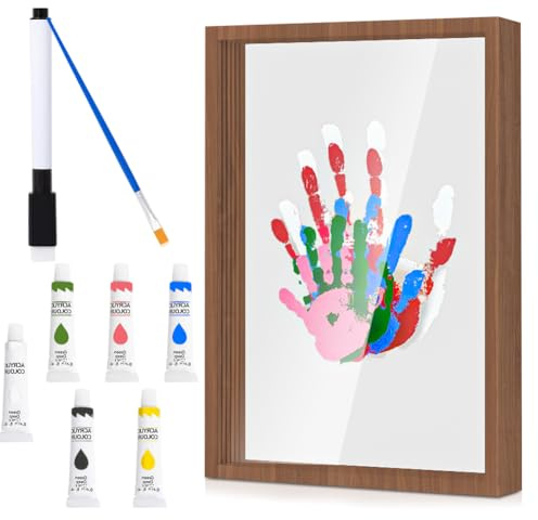 Juego de impresión de manos de familia, impresión de manos y huellas de bebé con espacio para 4 personas, regalo personalizado, colores de dedos no tóxicos, manualidades para el día del padre, marco