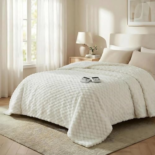 GarveeHome Heated Blanket Electric Blanket King Size 90 in x100 in, w/Dual Control,10 Heating Levels & 10 Hours Auto Shut Off, Cozy Soft Fleece Fast Heating Blankets Gift, Machine Washable,Beige