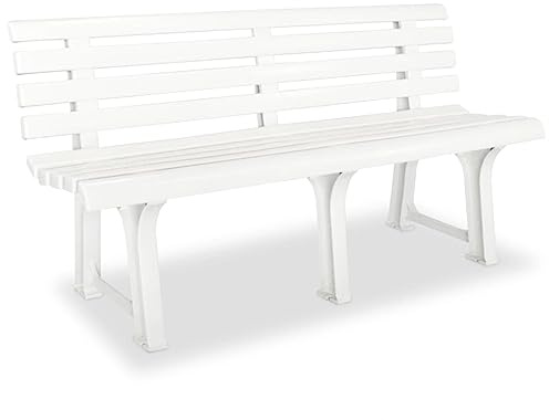 Makastle Gartenbank Wetterfest mit Rückenlehne, Ruhebank UV-Schutz für Park, Terrasse, Einfache Montage und Reinigung, 145,5 x 49 x 74 cm Kunststoff Weiß