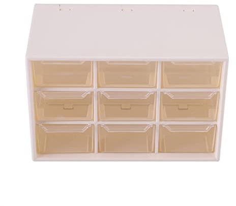 TIKATARER Mini Drawer Organizer, Plastic 9 Litter Skåp Lådedisk Arrangör med Lådor Smycken Kosmetisk Lagringslåda Minitäcken för Hantverk, Konstförsörjning, Kontorsmaterial och Smycken (Vit)