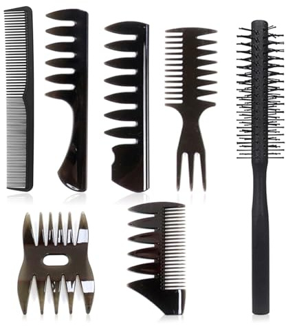 Cepillo de pelo para hombre, juego de peine redondo Quiff, cepillo de dientes anchos, textura de peine para secar el cabello, peluquería, peluquería