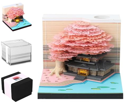 KQWVZ 3D-Notizblock, DIY Papierskulptur Baumhaus 3D Kalender, 2026 Calendar 3D Mit Led-Licht, 3D Memo Block, Memo Pad Kalenders, 3D KalenderAbreißen Für Weihnachten, Tischkalender Schreibtisch Deko