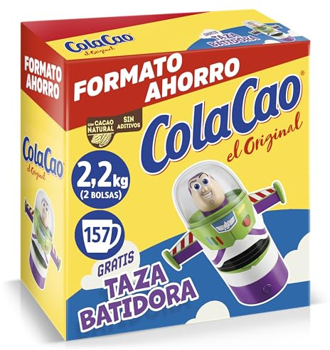 ColaCao Original, Cacao Soluble Natural sin Aditivos, en Polvo, 2,2 kg, Formato Ahorro con Taza Batidora Buzz Lightyear de Toy Story