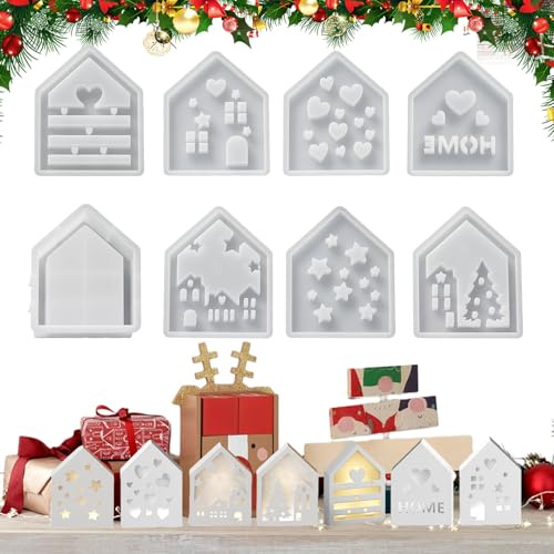 Moldes de silicona para moldes de fundición casa y candelabros, juego de 8 piezas para Navidad, moldes de yeso perfectos para decoraciones y proyectos de manualidades