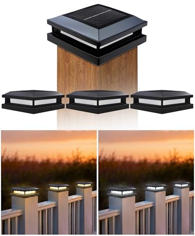 BRIMAX Lampe Solaire Poteau 9x9 / 10x10 / 12x12 cm 3000K/6000K IP65 | Lot de 4, pour poteaux en bois ou PVC, autonomie 8-12h, sans câblage, idéal pour jardin, terrasse, clôture