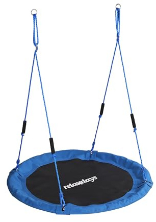 Relaxdays Rund hängande gunga för barn, skumhandtag, justerbar, utomhus, Ø 120 cm, 100 kg, blå