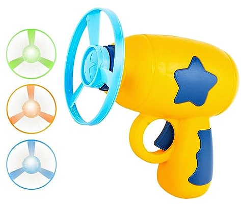 Walmeck Juego de Juguetes con Lanzador de Disco Volador Giroscopio, Juego Interactivo para Niños Al Aire Libre, Platillo Portátil, Regalo Pistola [Azul]