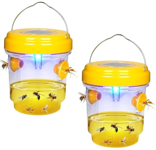 ZVD Piege a Frelon Asiatique Exterieur avec Lumière LED – Piège à Guepes et Frelon Extérieur Réutilisable à Double Entrée, pour Jardin, Balcon, Extérieur, sans Produits Chimiques (2pc Jaune)