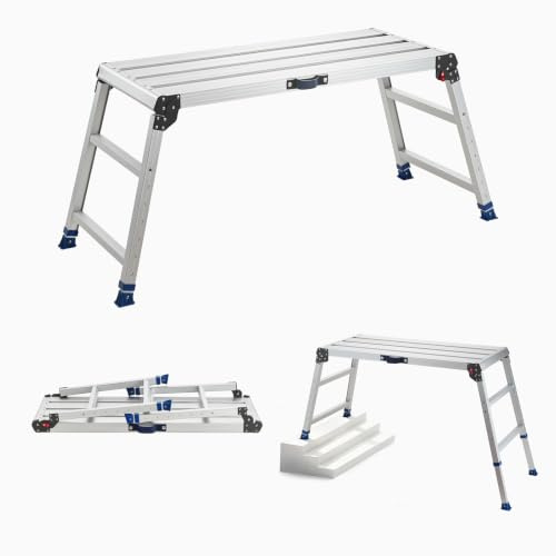 VEVOR Plataforma Plegable de Trabajo, Altura Ajustable de 584 a 876 mm, Capacidad de 226,8 kg, Escalera-Taburete de Aluminio Plegable, Antideslizante, Portátil para Hogar, Pintura y Mantenimiento