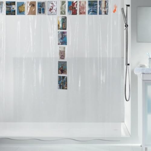 Spirella Anti-Schimmel Duschvorhang Postcard Clear zum selber befüllen, Anti-Bakteriell, waschbar, wasserdicht Vinyl 180x200cm, Durchsichtig