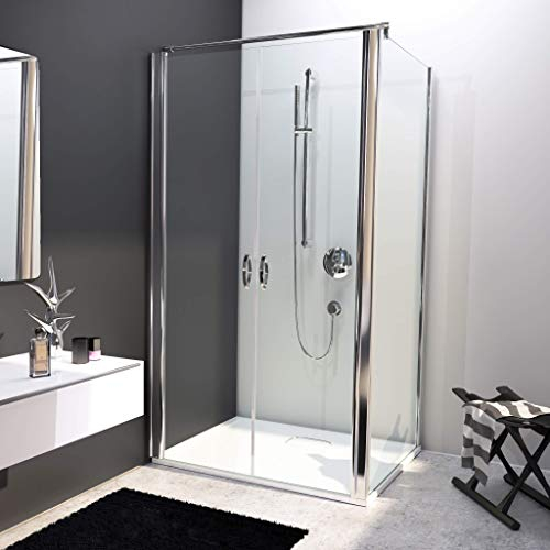 BIJON Duschkabine 80x120 Eckdusche Pendeltür, Klarglas 6mm ESG, Duschabtrennung, Dusche, Duschwand, Duschglaswand, Duschtür Nano - Größe: 80 x 120 cm, Höhe: 195 cm