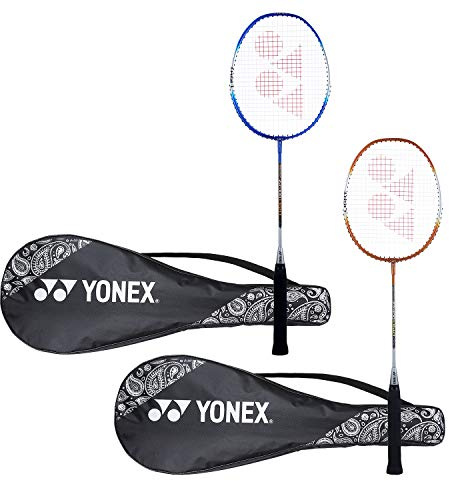 YONEX ZR 100 lätt badmintonracket i aluminium med fullt skydd (blå och blå, tillverkad i Indien) set med 2