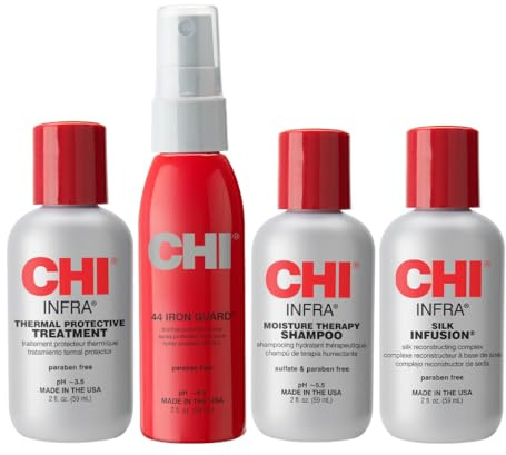 The Essentials Kit by CHI for Unisex – 4 Stück 57 ml Infrarot-Shampoo, 57 g 44 Iron Guard Thermoschutz, 57 g Infra-Behandlung, 57 g Seidenaufguss