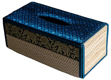 CCcollections Handgefertigte Reed Taschentuchboxabdeckung - Rechteckige Taschentuchbox Fügt Einen Raffinierten Akzent Zu Ihrer Wohnkultur Hinzu - Ideal Für Wohnzimmer Oder Büros (D Blau)