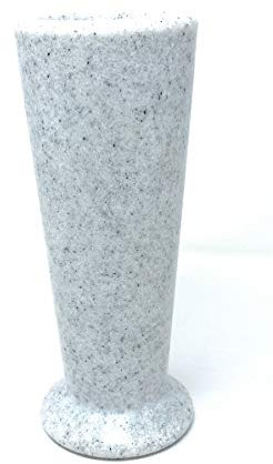 OPTIMUM Blumenvase für Friedhof, schlank, aus Kunststoff (weißer Granit) mit Metall-Erdspieß, Grabschmuck, Grabdekorationen, für Grabstein, Garten, Rasen und Hof