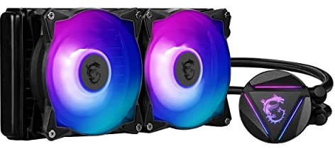 MSI MAG CORELIQUID 240R AIO CPU Wasserkühlung, drehbarer ARGB-Blockkopf, integrierte Kühlerpumpe, Split-Flow-Wasserkühlung, verdampfungssichere Schläuche, einfache Montage, AMD & Intel kompatibel