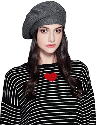 Damen Französisch Stil Baskenmützen Winter Solide Mütze Stricken Jahrgang Hüte (Dark Grey)
