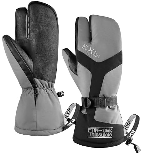EXski Waterproof Winter 3-Finger Ski Gloves Warm Insulated Snow Mittens for Cold Weather Snowboard Snowmobile Grey Medium