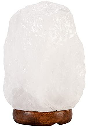 SUPERBUTELKI.PL Lampe de sel de l’Himalaya 3–5 kg (blanche) – Lampe en cristal avec base en bois