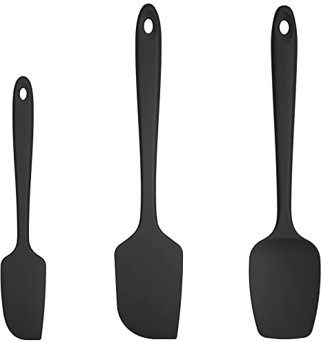 Silikon Spatel 3er-Set: U-Taste 315℃ Hitzebeständiger Antihaft-Gummispachtel, Bpa Frei Flexibel Teigschaber & Kuchenschaber zum Kochen Mixen Backen Dekorieren (Schwarz)