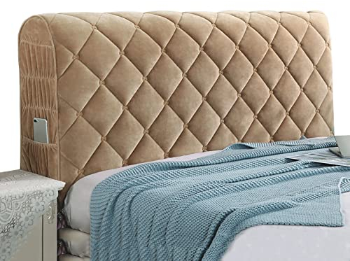 TFBH Bettkopfbezüge Tagesdecken Für Kopfteil King Queen Doppelt Verdicken Bettkopfteil Hussen Luxus Bettbezug Bettkopfteil Schonbezug Leder/Holz Bettseite Schutzhülle,Brown-HeadboardLength:190cm/74in