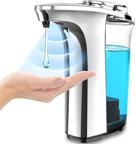FKWin Automatic Soap Dispenser, Touchless Sensor Hand Soap Dispenser 17oz/500ml, 5 Adjustable Dispensing, Wide Opening Refillable Reservoir, Battery Powered for Bathroom & Kitchen – Silver