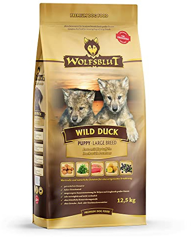 WOLFSBLUT – Wild Duck Large Breed Puppy | Trockenfutter mit natürlichen Zutaten für große, heranwachsende Hunde. Getreidefreies Alleinfutter ohne Zusatzstoffe im Beutel | 2x12,5kg Ente