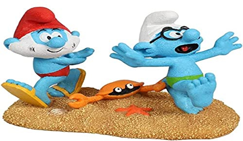 Smurfs AquaDella Aqua Della, Die Schlümpfe-Figur, von Einer Krabbe angegriffen, sehr detailliert und aus Polyesterharz, ungiftig und pH-neutral, für Süß- und Salzwasseraquarien