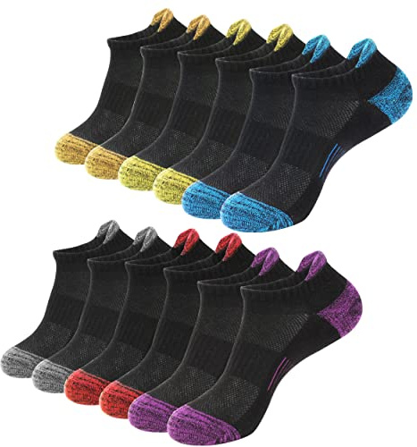 BUDERMMY Trainer Socks Womens 6 Pairs Cushioned Sports Socks for Women Cotton Breathable Cushion Running Socks Ladies Casual Nonslip Ankle Athletic Socks (6-8, black 6 pairs)