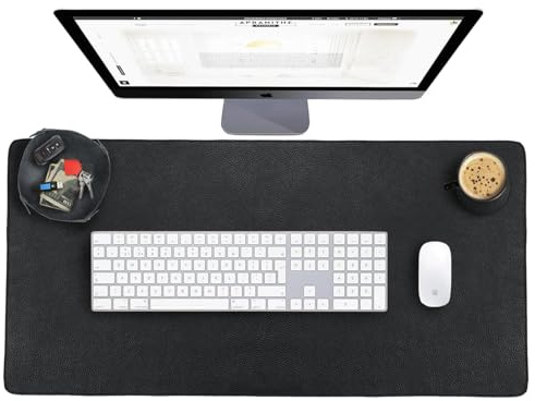 ELIZO Schreibtischunterlage aus echtem Leder, große Computermatte für Tastatur, Gaming, Laptop und Tisch, Schwarz, 3 mm dick