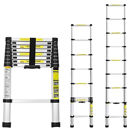 Yakimz Teleskopleiter Aluminium, 2.6M Ausziehleiter Mehrzweckleiter 9 Sprossen - 74cm bis 2.6M Anlegeleiter, 150 kg Belastbarkeit, rutschfeste Stehleiter Haushaltsleiter