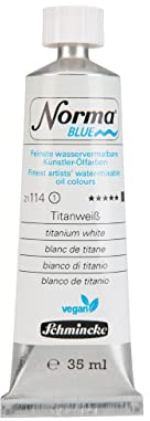Schmincke - NORMA® Blue, 21114009, feinste wasservermalbare Künstler-Ölfarben, höchstpigmentiert, lichtecht, vegan, Titanweiß - 35 ml