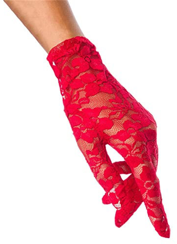 Uposao Frauen Spitze Handschuhe, Kurze Vintage Blumen Handschuhe Sommer UV Schutz Handschuhe Braut Hochzeit Opera Fest Party Halloween Handschuhe 1920s Handschuhe Damen Kostüm Zubehör,Rot