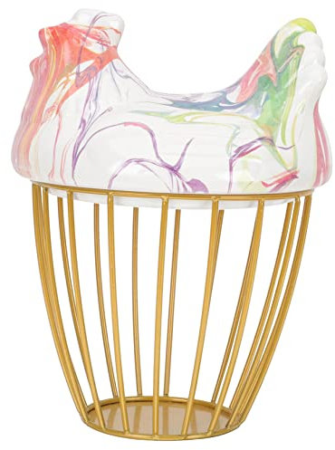 Cabilock Storage Basket Metal Ceramic Egg Basket Decorative Chicken Design Portable Egg Holder for Kitchen