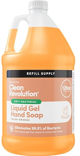 Clean Revolution Antibacterial Liquid Gel Hand Soap Refill, 128 Fl Oz, Fresh Orange Scented - Made in USA