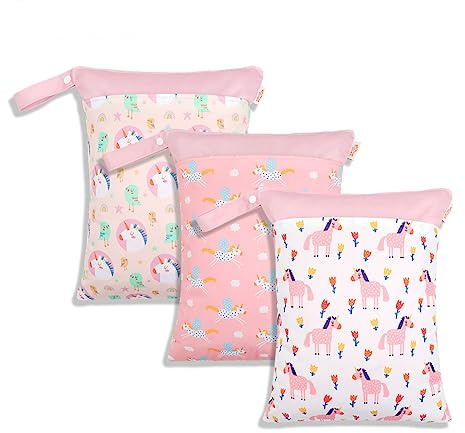 Daysskk 3 stück Nasstasche Wasserdicht Nassbeutel Kindergarten Mädchen Windeltasche Wetbag Kita mit Reißverschluss Wäschebeutel für Schwimmen Reisen 30 * 40 cm