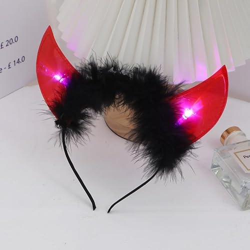 LEEMASING LED Horn Stirnband Teufelshorn Haarreifen Cosplay Ochsenhorn Form Haarschmuck für Festival Verkleidung Cosplay