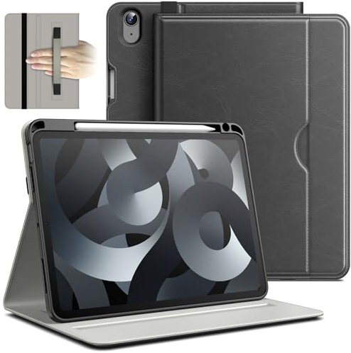 JETech Hülle für iPad Air 11-Zoll M4/M3/M2 (2026/2025/2024), iPad Air 5/4 (10,9 Zoll, 2022/2020), PU Leder Folio Schützende Cover Schutzhülle mit Stifthalter & Tasche (Space Grau)