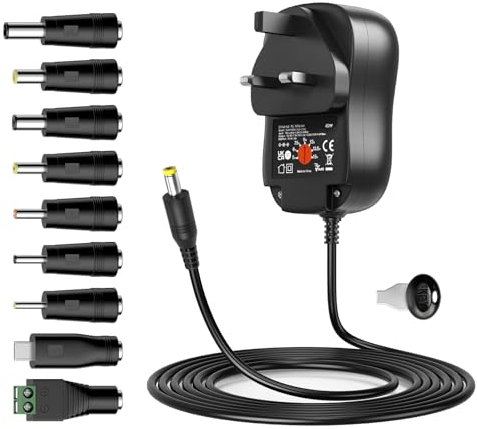 Outtag 5-15V Universal Power Adapter Multi Voltage DC Power Supply for Household Devices CCTV Camera Monitor Alexa Echo Dot Speaker Tablet Radio E-Reader Exercise Bike LED Light TV Box Router Kindle