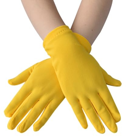 Yurosiay Gants courts en satin stretch pour femme - Gants de soirée fins et respirants - Gants de danse - Gants de fête - Pour mariage, bal, soirée thé, banquet - 22 x 9 cm - Rouge, jaune, 22x9cm
