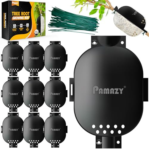 PAMAZY [Upgraded] 9Pcs Tree Root Growing Box with Drain Holes, Half Transparent Plant Rooting Propagation Ball & Metal Core Twist Ties, for Fast Propagation Plants (Size M) | Reusable Half Transparent Plant Rooting Propagation Ball, Fast Propagation Plant Air Layering Pods, Root Grafting Box